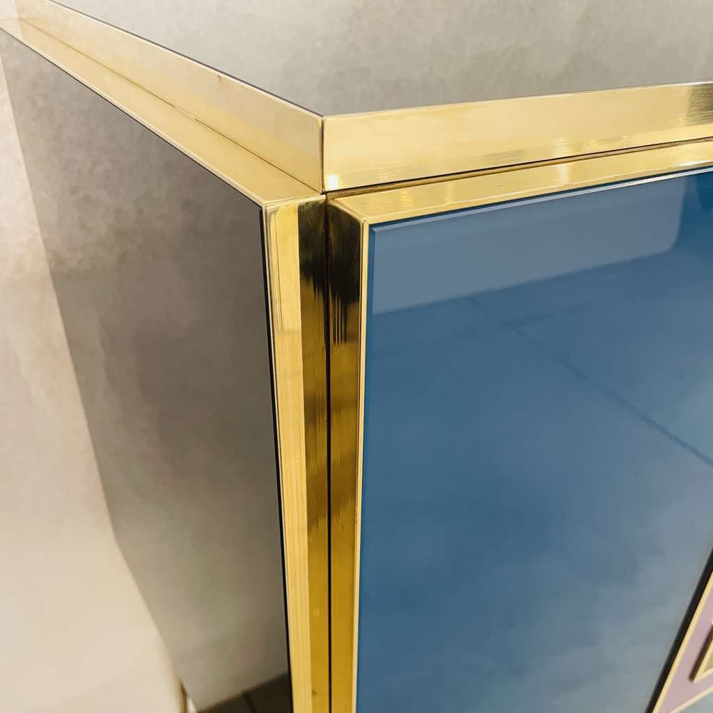 Bespoke Italian Black Purple Blue Gold Geometric Postmodern Cabinet / Sideboard