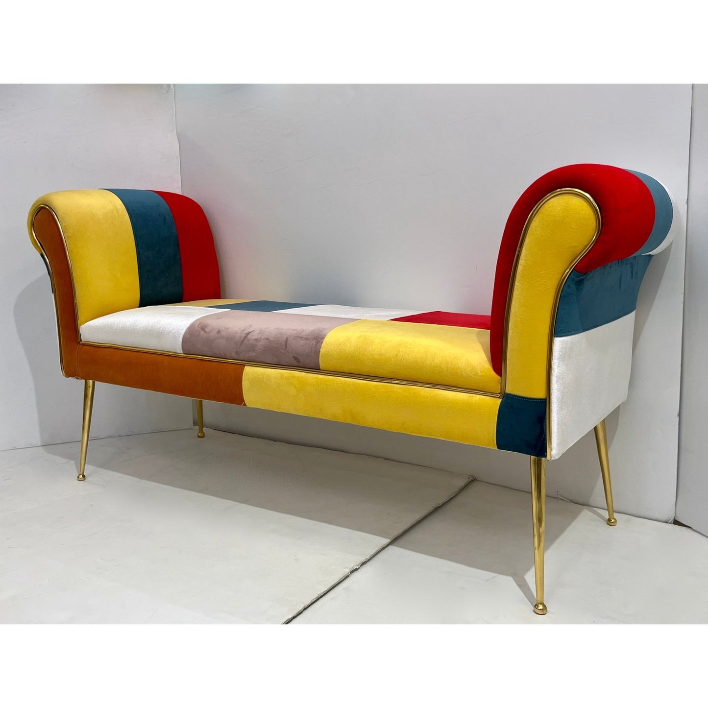 Contemporary Italian White Green Yellow Red Mondrian Upholstered Bench/Banquette