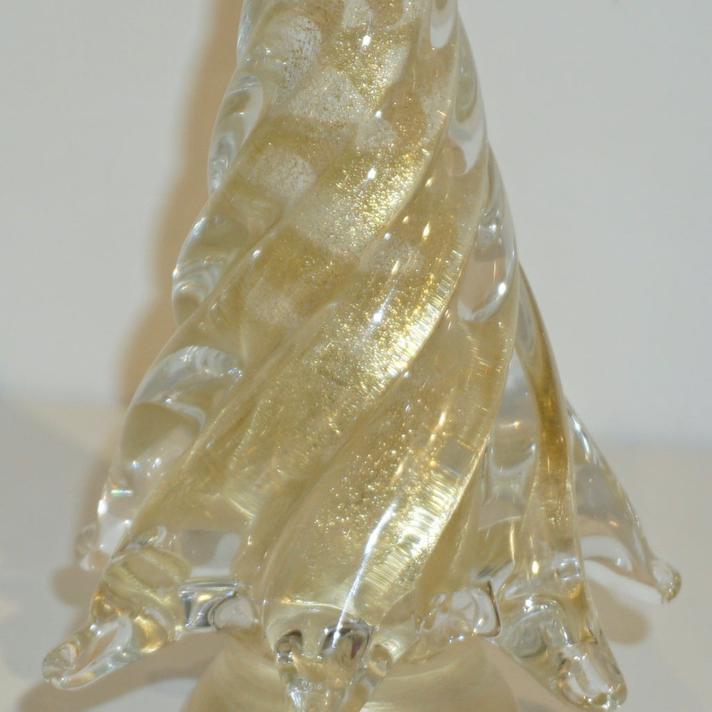 Cenedese 1980s Italian Modern 24K Gold Dust Twisted Murano Glass Tree Sculpture