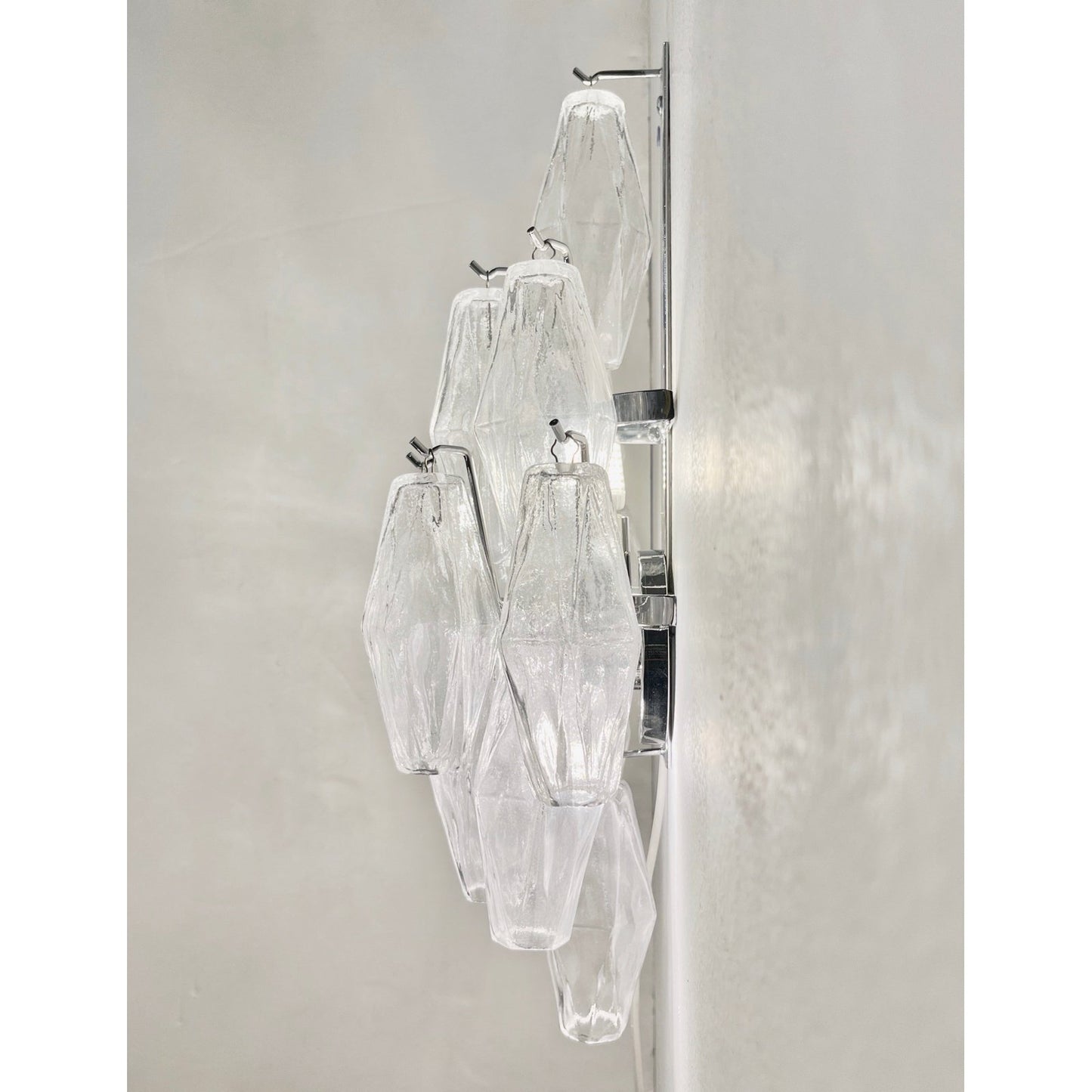 Contemporary Italian Poliedri Crystal Clear Murano Glass Multi-Tier Wall Lights