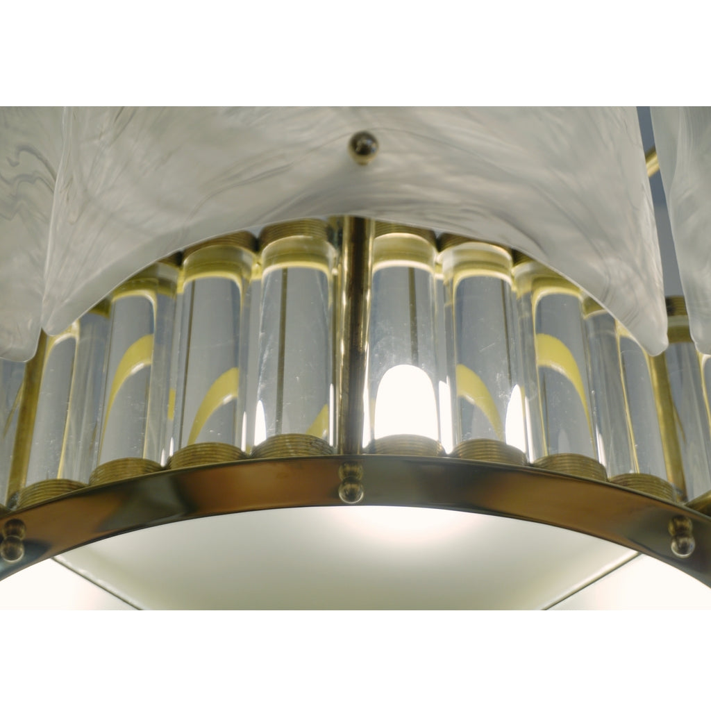 Bespoke Italian Crystal Ivory White Murano Glass Brass Chandelier / Flushmount