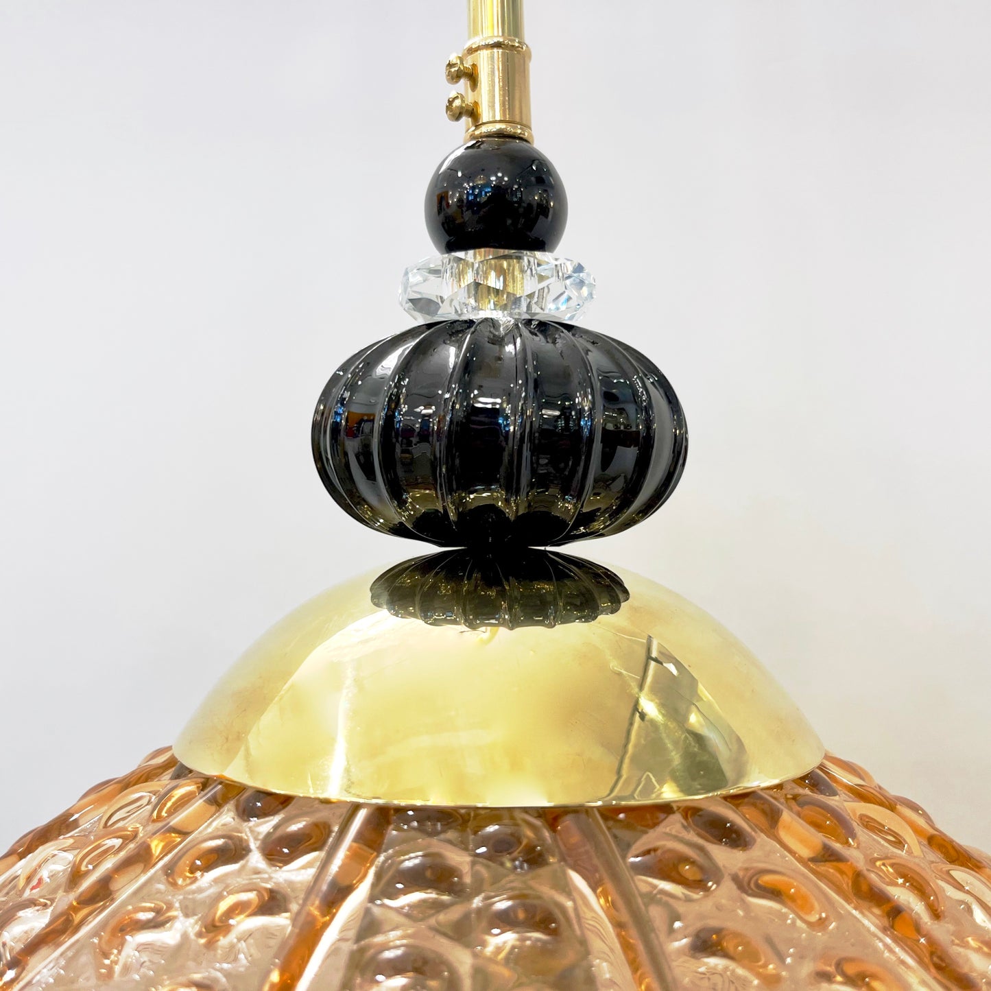 Bespoke Italian Oval Black and Pink Crystal Murano Glass Brass Egg Pendant Light