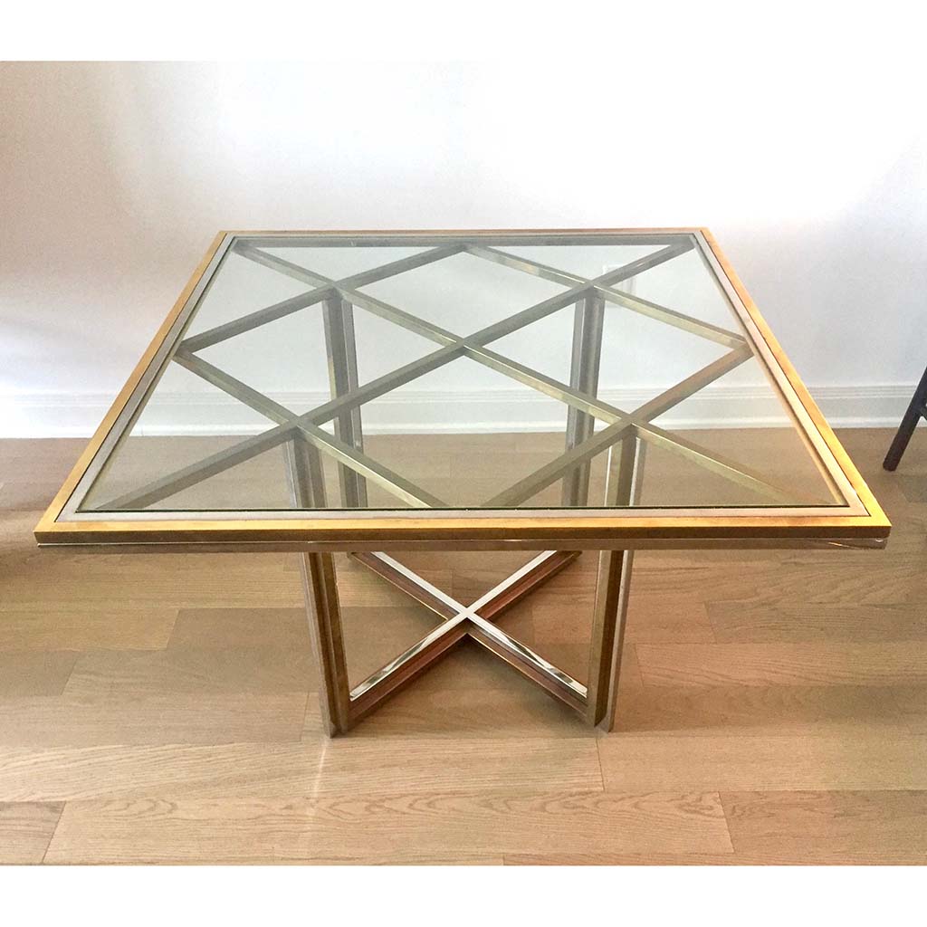1970s Romeo Rega Italian Geometric Modern Brass & Chrome Vintage Square Table