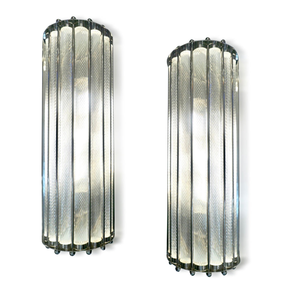 Italian Bespoke Art Deco Design Crystal Murano Glass Half Moon Nickel Wall Light