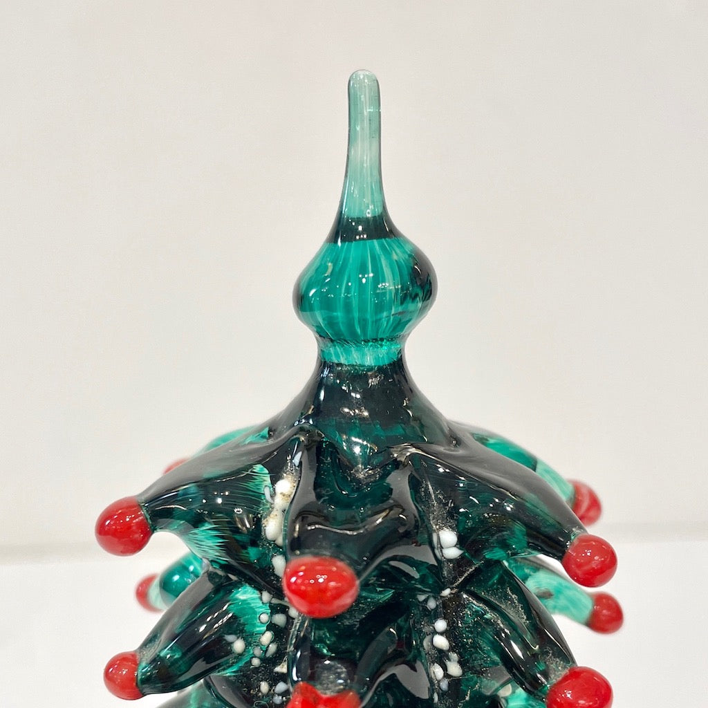 Contemporary Italian Modern Green Red Murano Glass Christmas Tree Sculpture