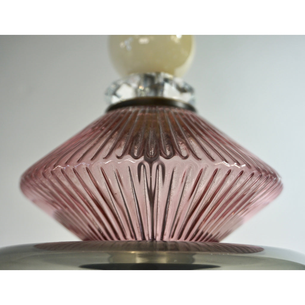 Custom Italian Purple Crystal Gold and Gray Smoked Murano Glass Pendant Light