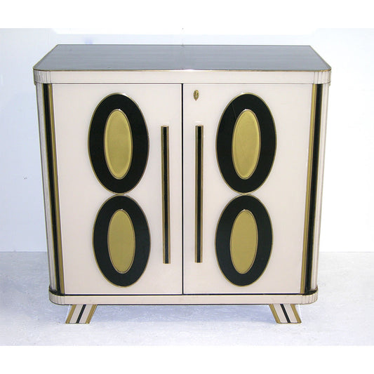 1970s Italian Art Deco Design Pair of Gold Black and White Cabinets or Side Tables