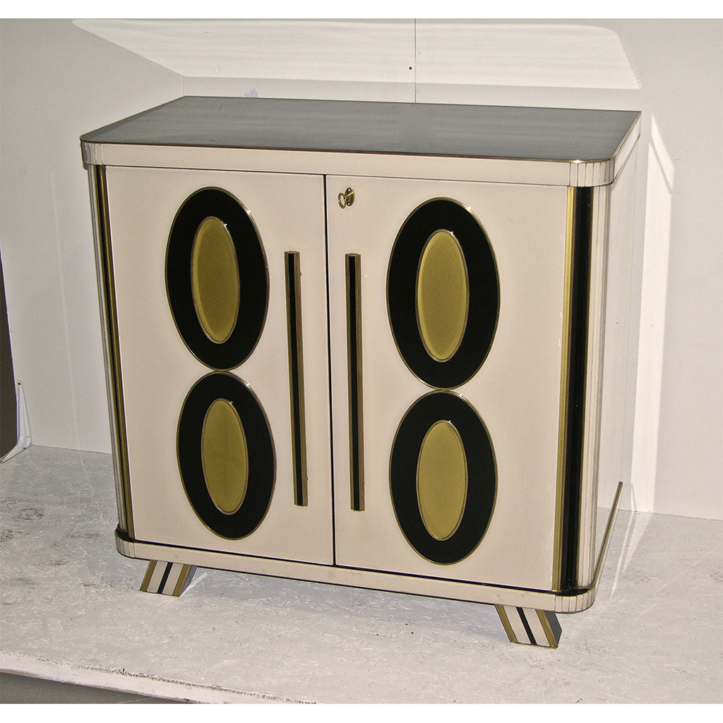 1970s Italian Art Deco Design Pair of Gold Black and White Cabinets or Side Tables