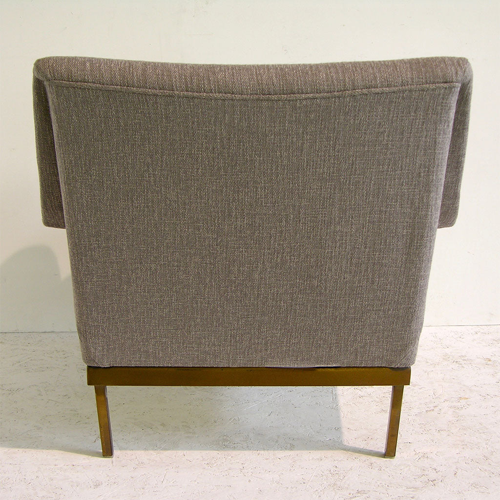 Arflex 1970s Italian Brass and Two-Tone Ivory Cream and Gray Cozy Armchair - Cosulich Interiors & Antiques