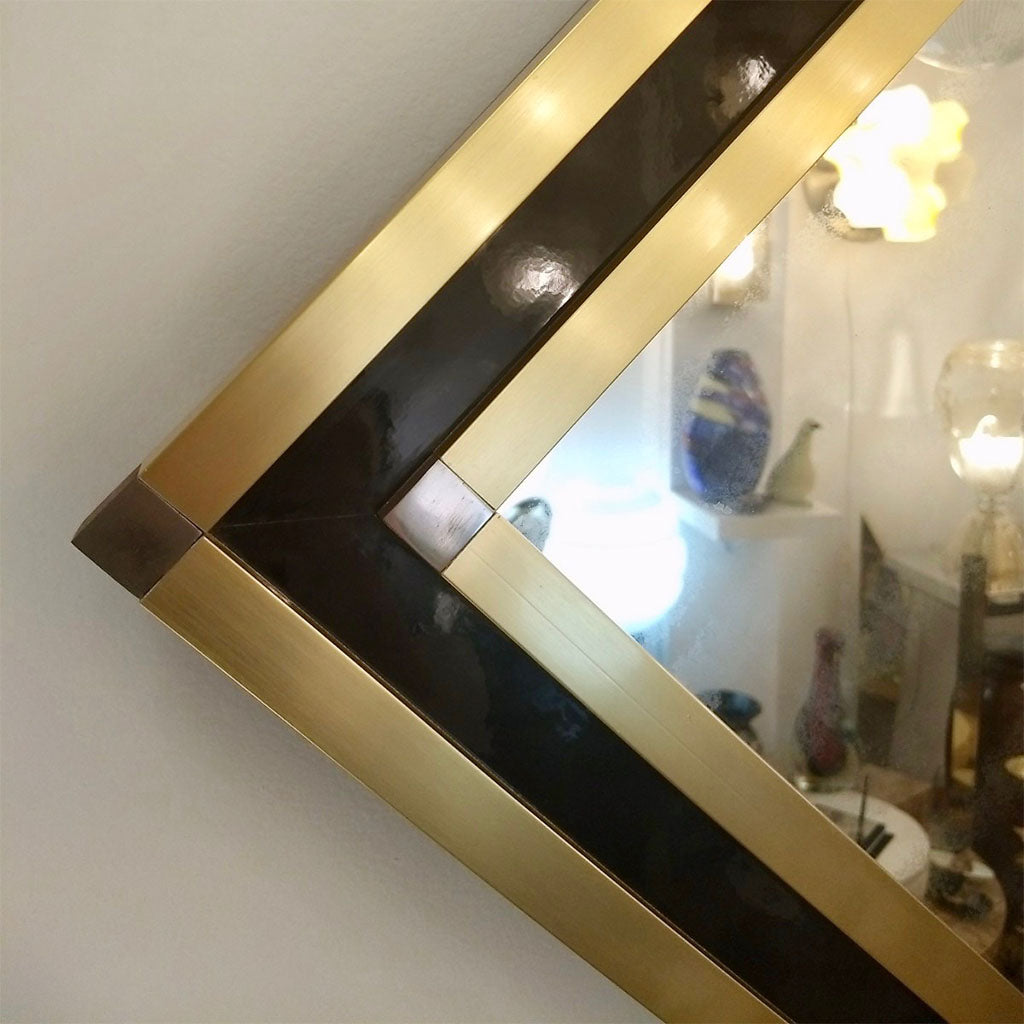 Mario Sabot Italian 1970s Modern Brass and Black Square Wall Mirror