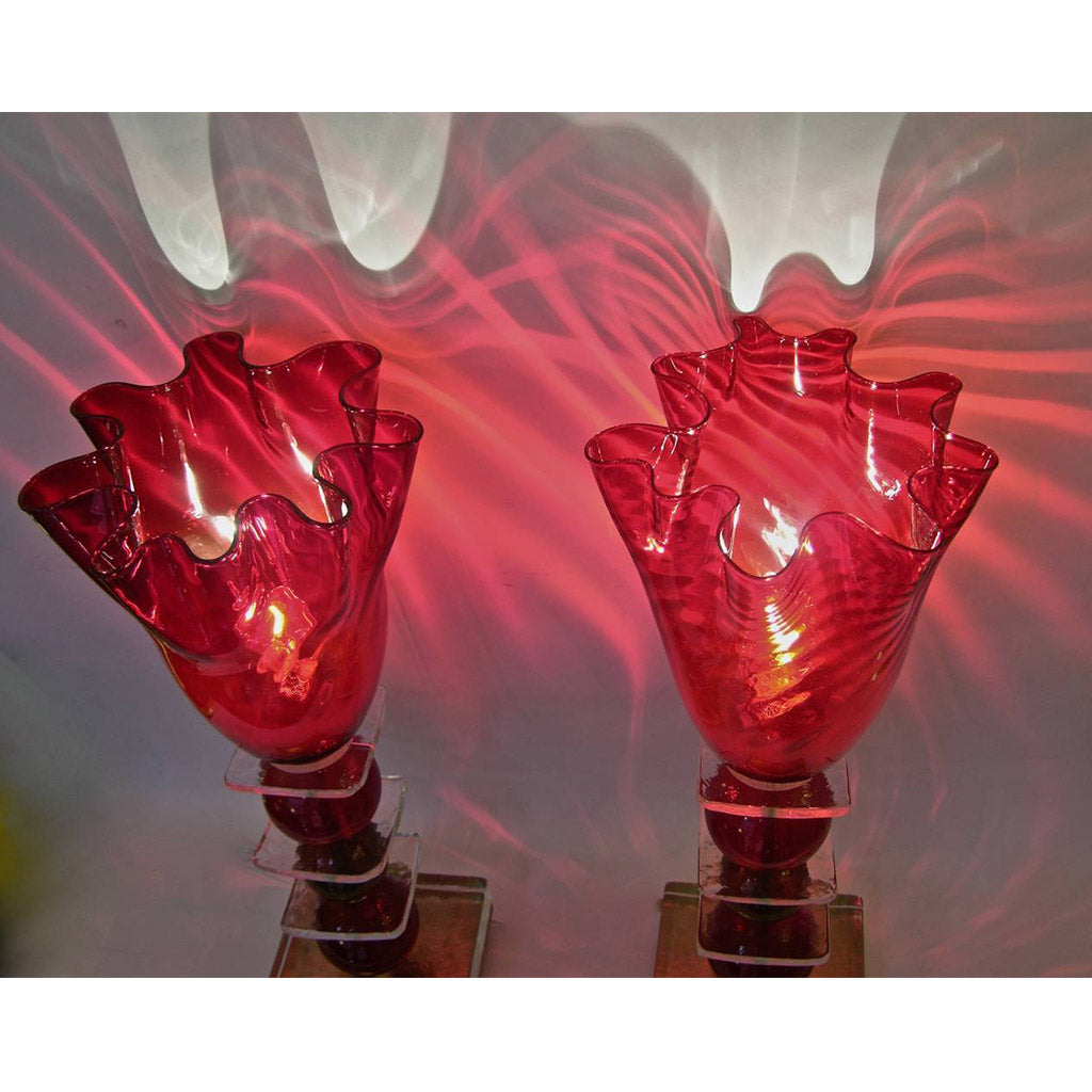 1970s Italian Pair of Red Murano Glass Lamps
