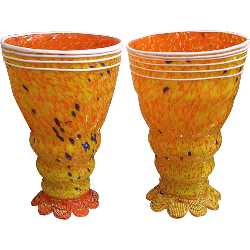 Barovier Toso 1990s Modern Yellow-Orange Murano Glass Luminous Table Lamps