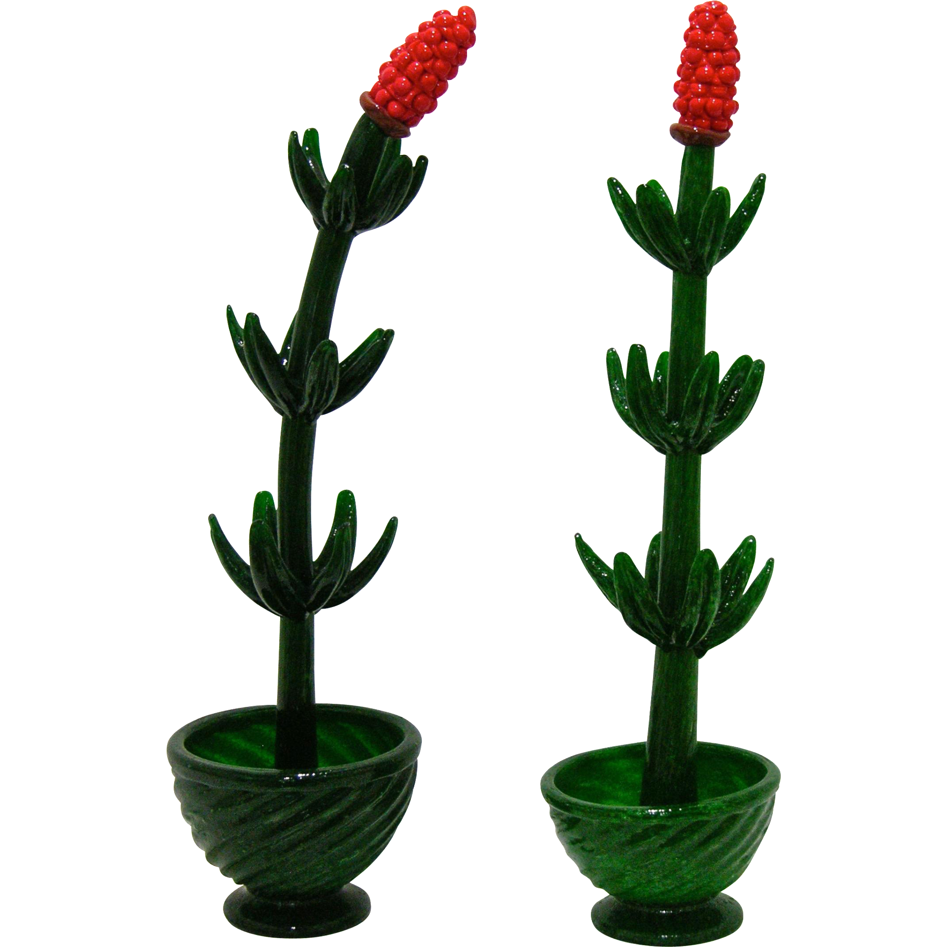 1980s Pair of Murano Glass Plants with Red Flower - Cosulich Interiors & Antiques