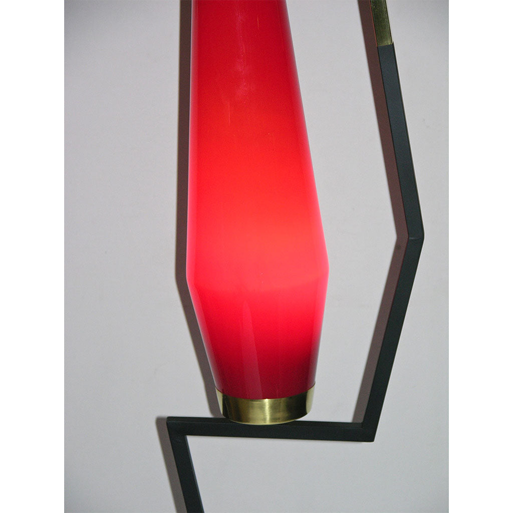 Stilnovo 1950s Vintage Italian Floor Lamp with Vistosi Red Murano Glass Shade