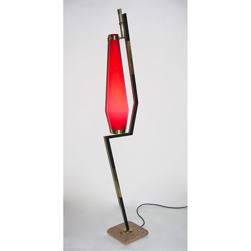 Stilnovo 1950s Vintage Italian Floor Lamp with Vistosi Red Murano Glass Shade