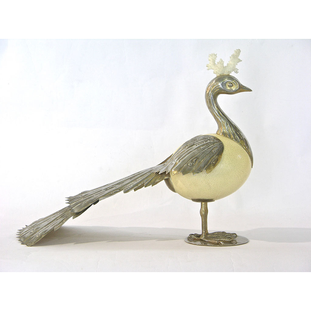 Antonio Pavia 1970s Italian Silver Plated Bird Sculpture with White Coral