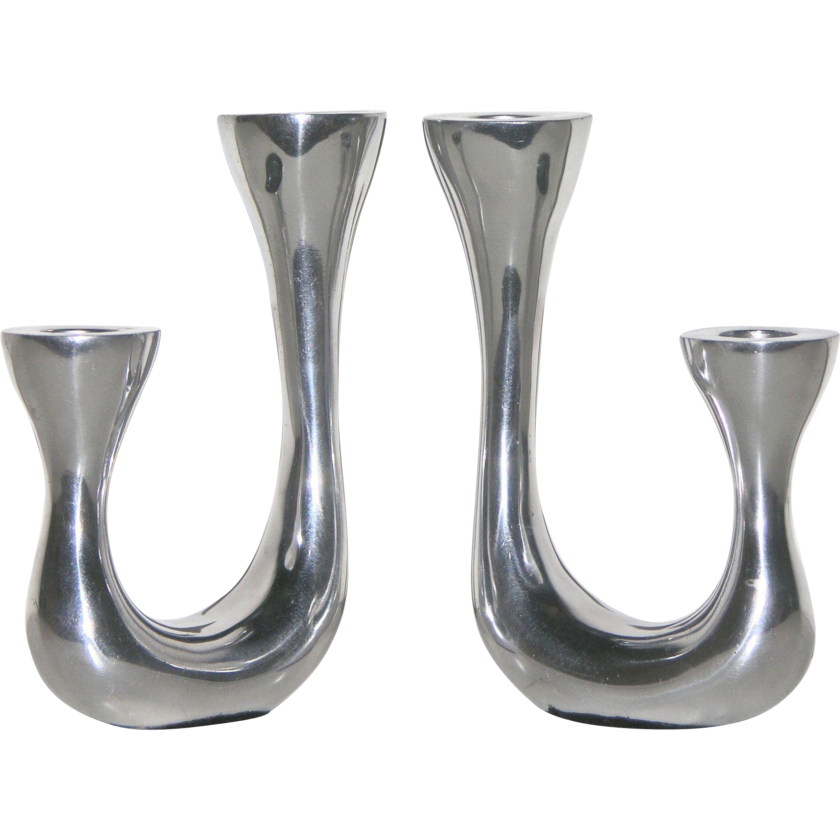 1970s Vintage Italian Pair of Polished Cast Aluminum Modern Candlesticks - Cosulich Interiors & Antiques