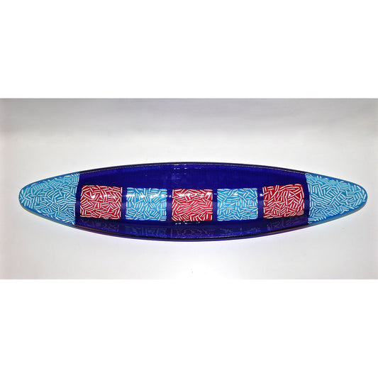 Italian Orientalist Azure Blue and Red Murano Glass Bowl Modern Centerpiece