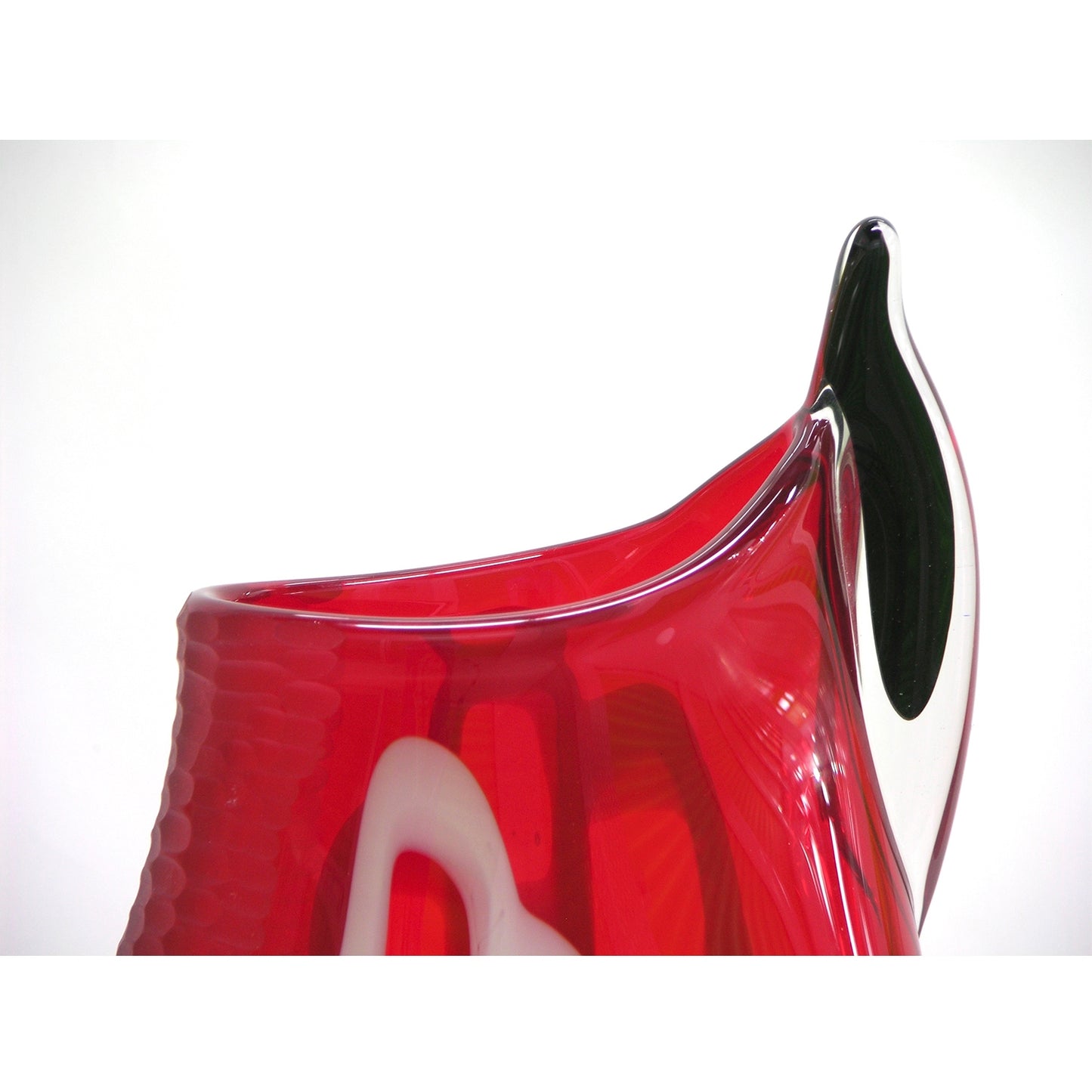 Alberto Dona 1980s Modern Red and Black Murano Glass Vase with White Murrine