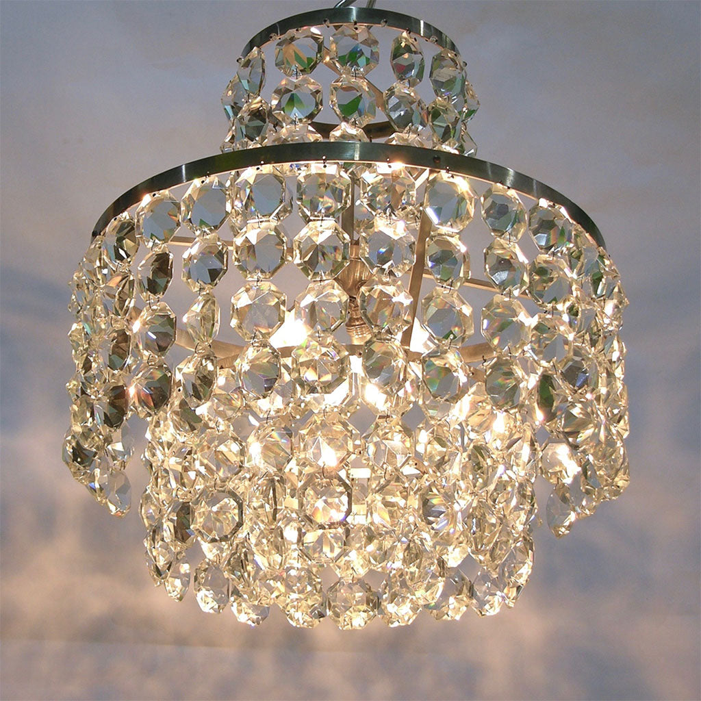 1950s Italian Vintage Satin Chrome and Clear Crystal Murano Glass Chandelier