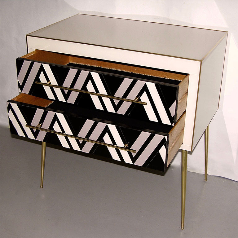 1990 Italian Graphic Pair of Geometric Black White Rose Gray Chests/ Side Tables - Cosulich Interiors & Antiques