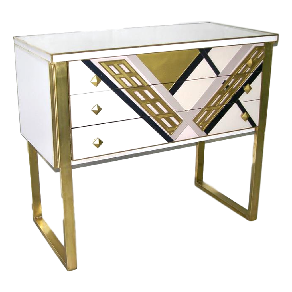 1990s Italian Unique White Black and Gold Chest or Sideboard on Brass Legs - Cosulich Interiors & Antiques