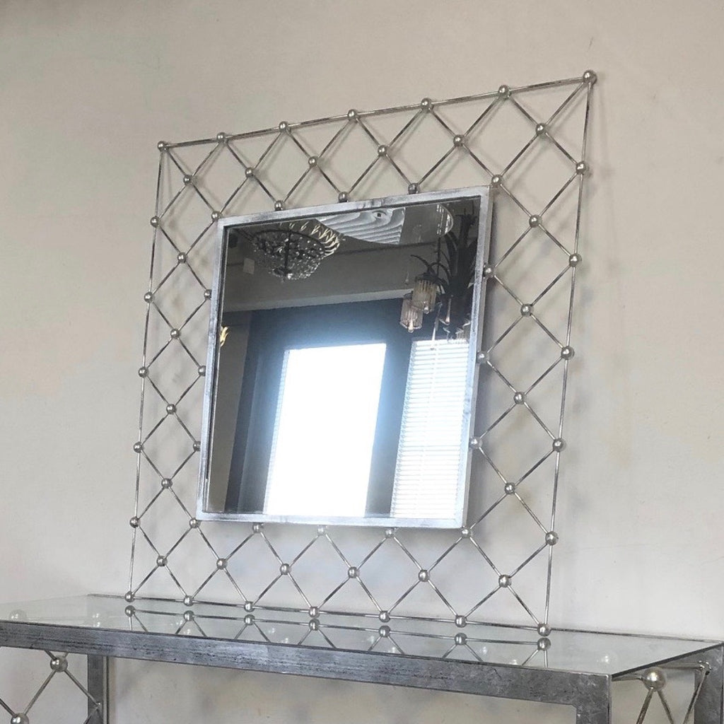 Italian Modern Industrial Home Interior Design Criss Cross Fretwork Iron Mirror