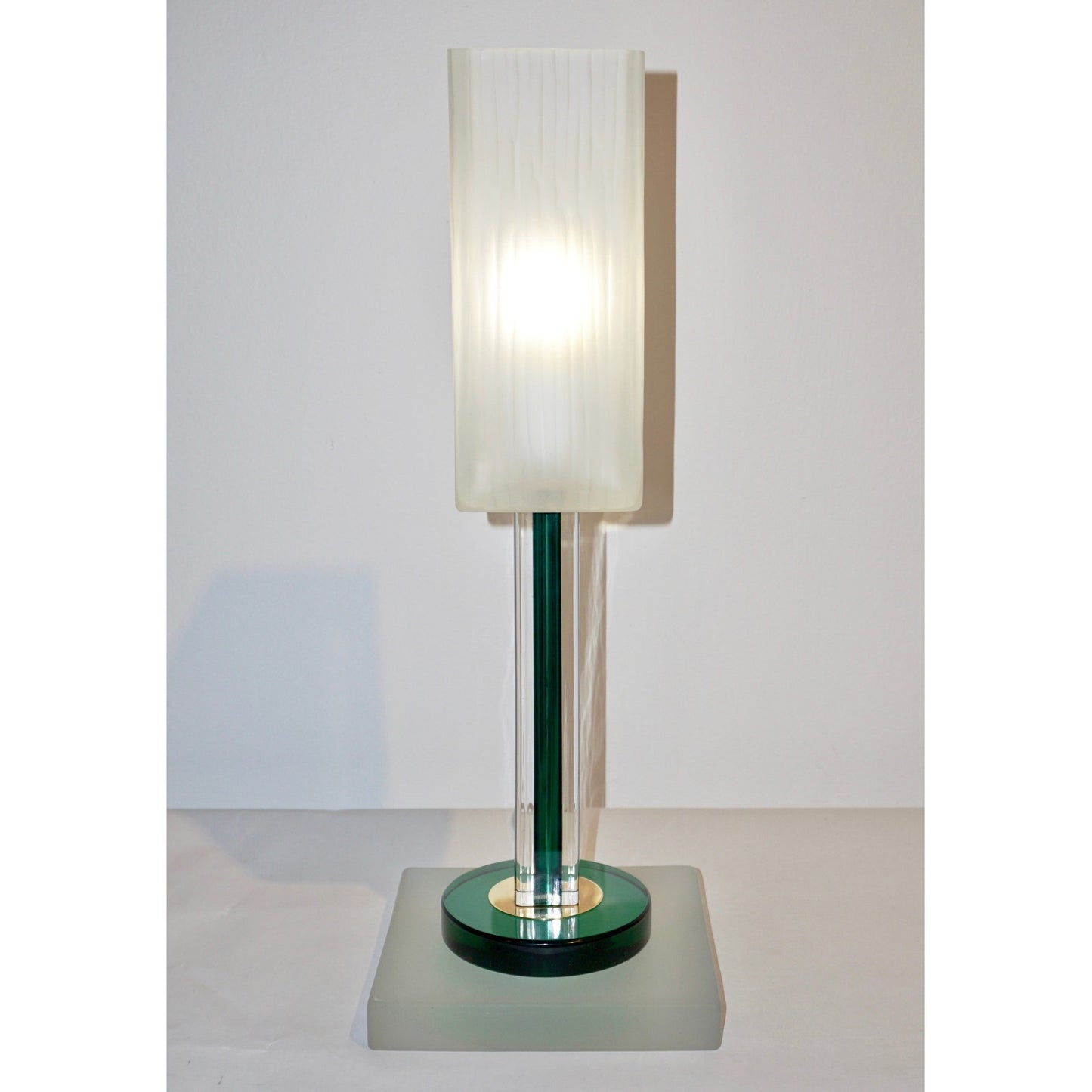 Venini Vintage Green Pair of Table Lamps with White Frosted Murano Glass Shades