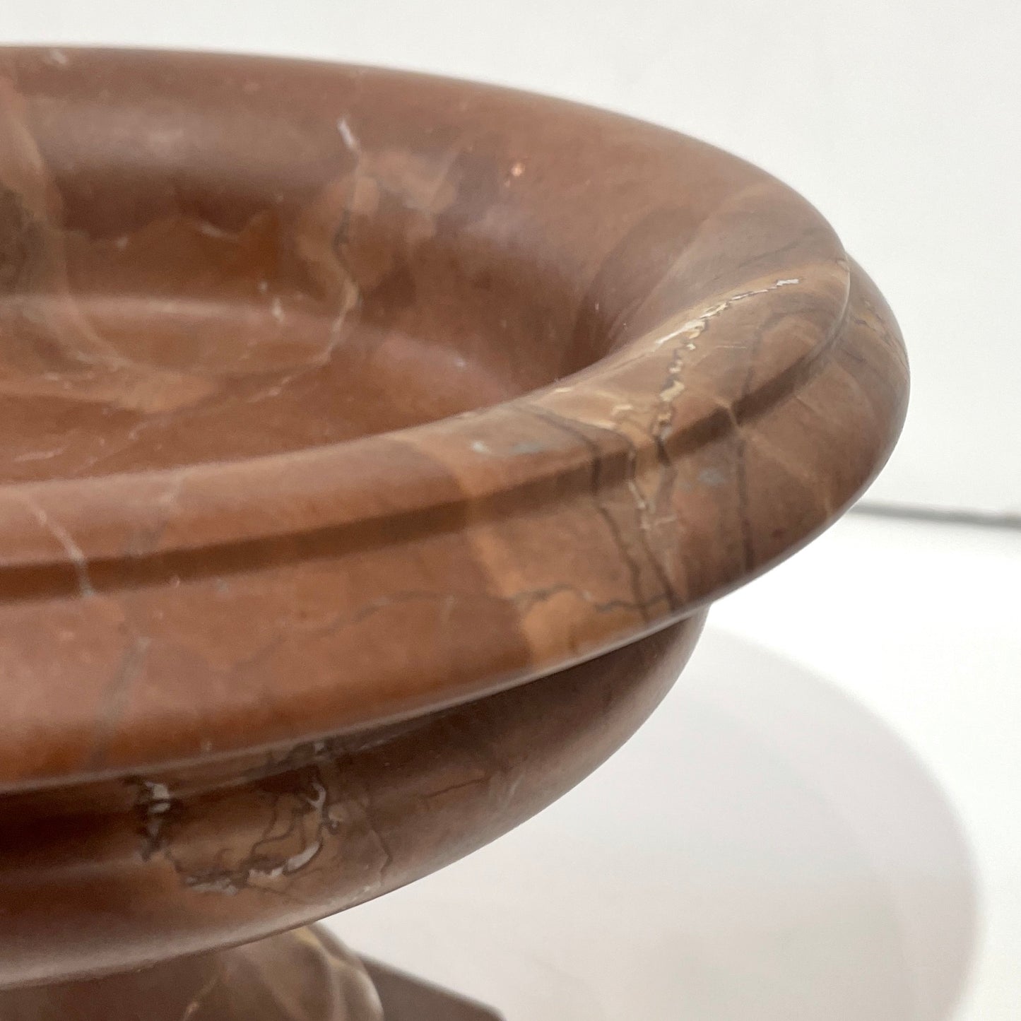 1930s Neoclassical Italian Carved Brown Red Marble Tazza Bowl with White Veins