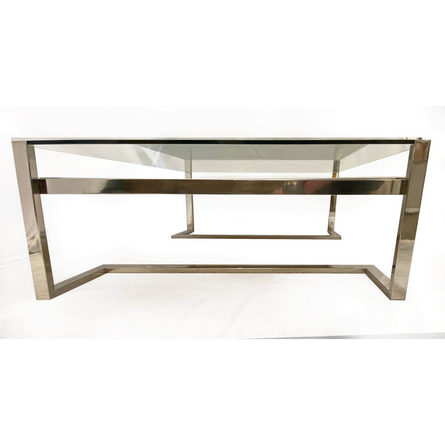 Romeo Rega Italian Geometric Decor Clear Glass Chrome 2 Tier Coffee Sofa Table