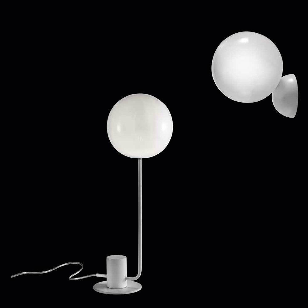 Contemporary Italian Modern Minimalist White Lacquer & Glass Balloon Table Lamp