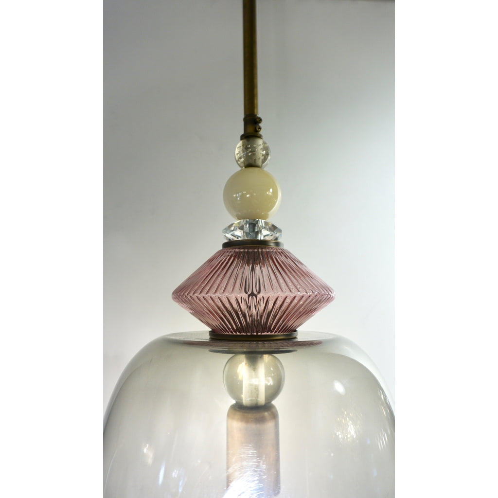 Custom Italian Purple Crystal Gold and Gray Smoked Murano Glass Pendant Light