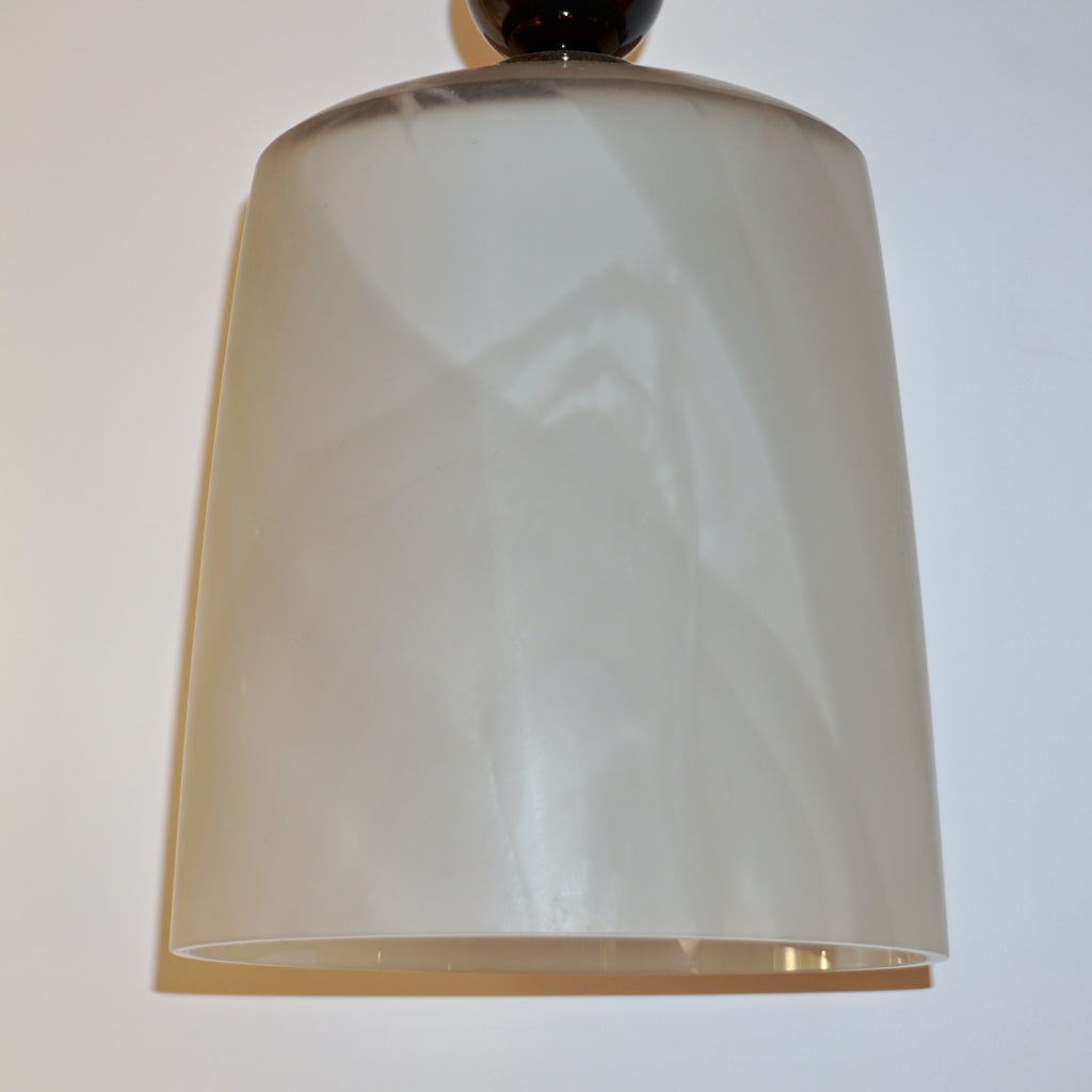 Contemporary Modern Crystal Black and Alabaster Murano Glass Brass Pendant Light