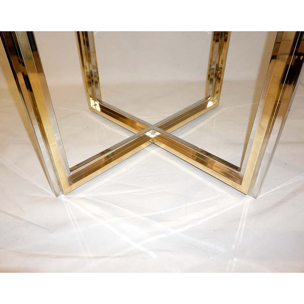 1970s Romeo Rega Italian Geometric Modern Brass & Chrome Vintage Square Table