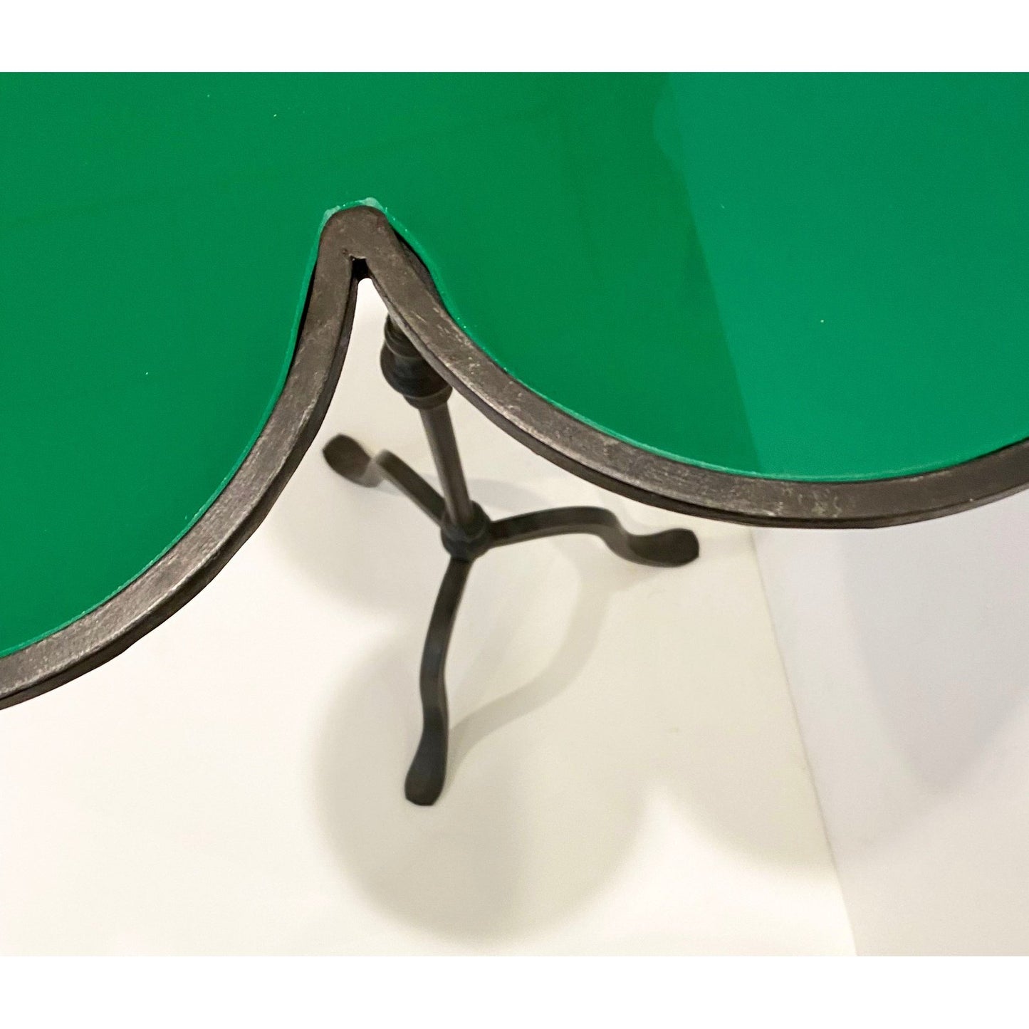 Italian Twisted Cast Iron Customizable Green Glass Clover Side Coffee Table