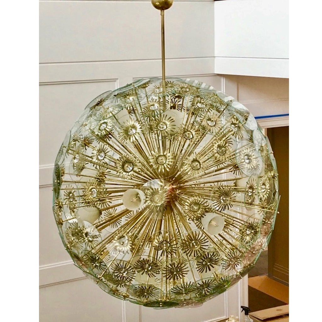 Contemporary Italian Brass and Glass Flower Organic Sputnik Chandelier