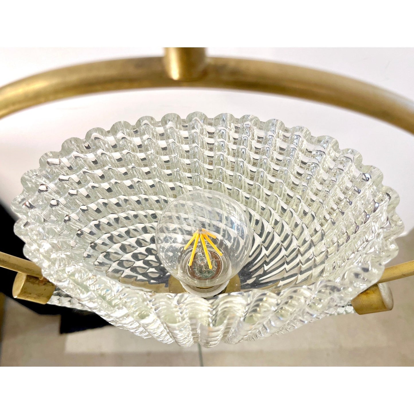 1940s, Antique Italian Art Deco Barovier Crystal Murano Glass Basket Chandelier