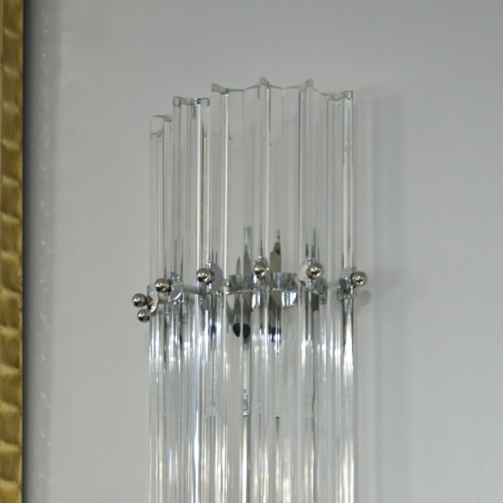 Italian Contemporary Minimalist Pair of Nickel & Crystal Murano Glass Sconces