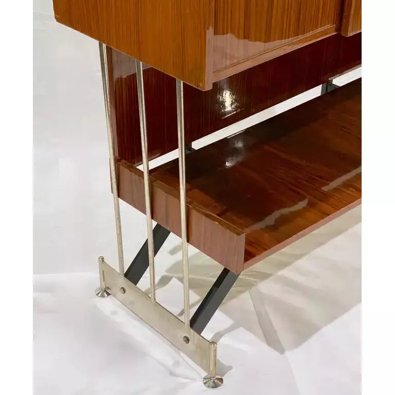 1960s Vittorio Dassi Italian Bar Cabinet with Drop Down Table and Pink Interior