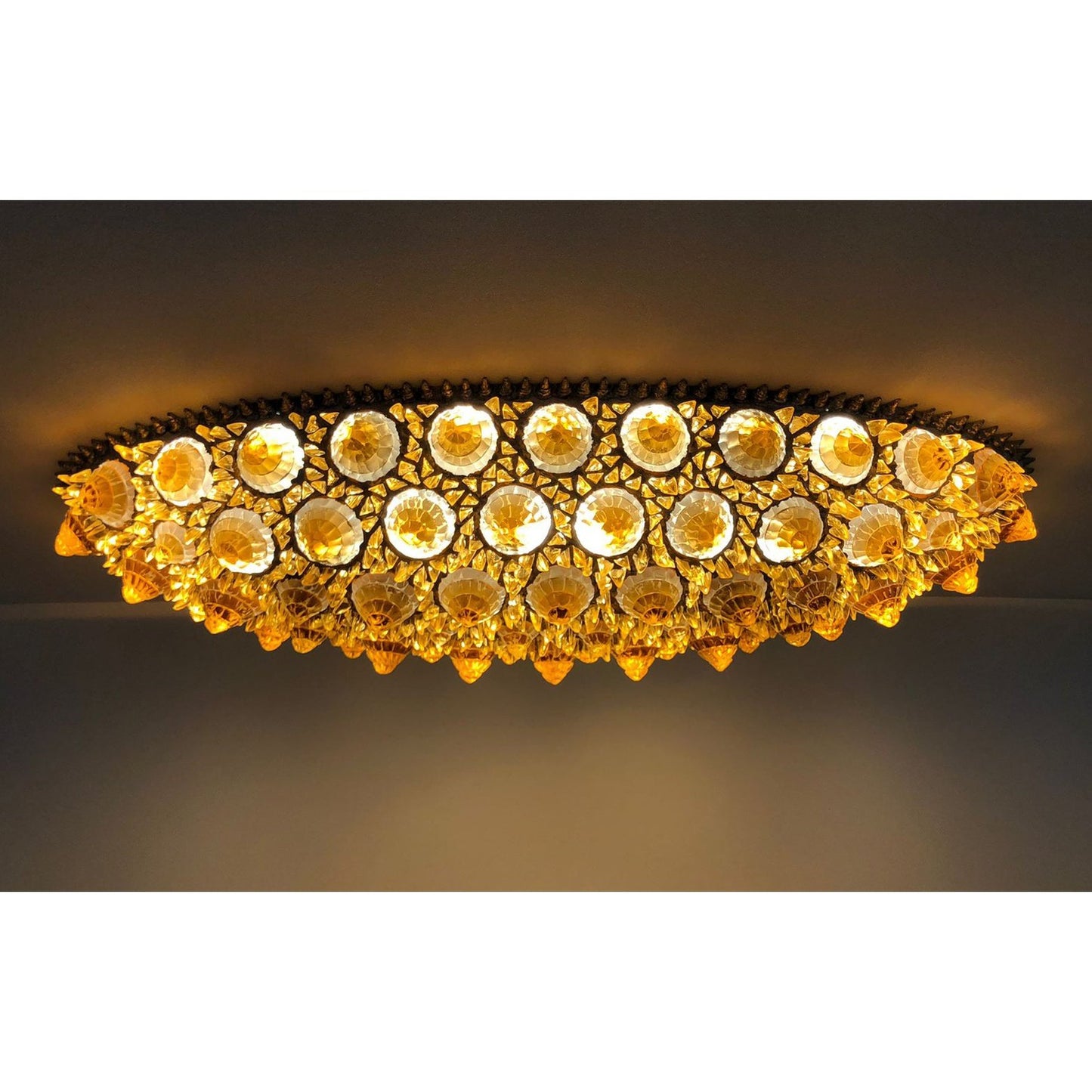 Contemporary Italian Post-Modern Amber Gold Glass Oval Silver Flush/Chandelier