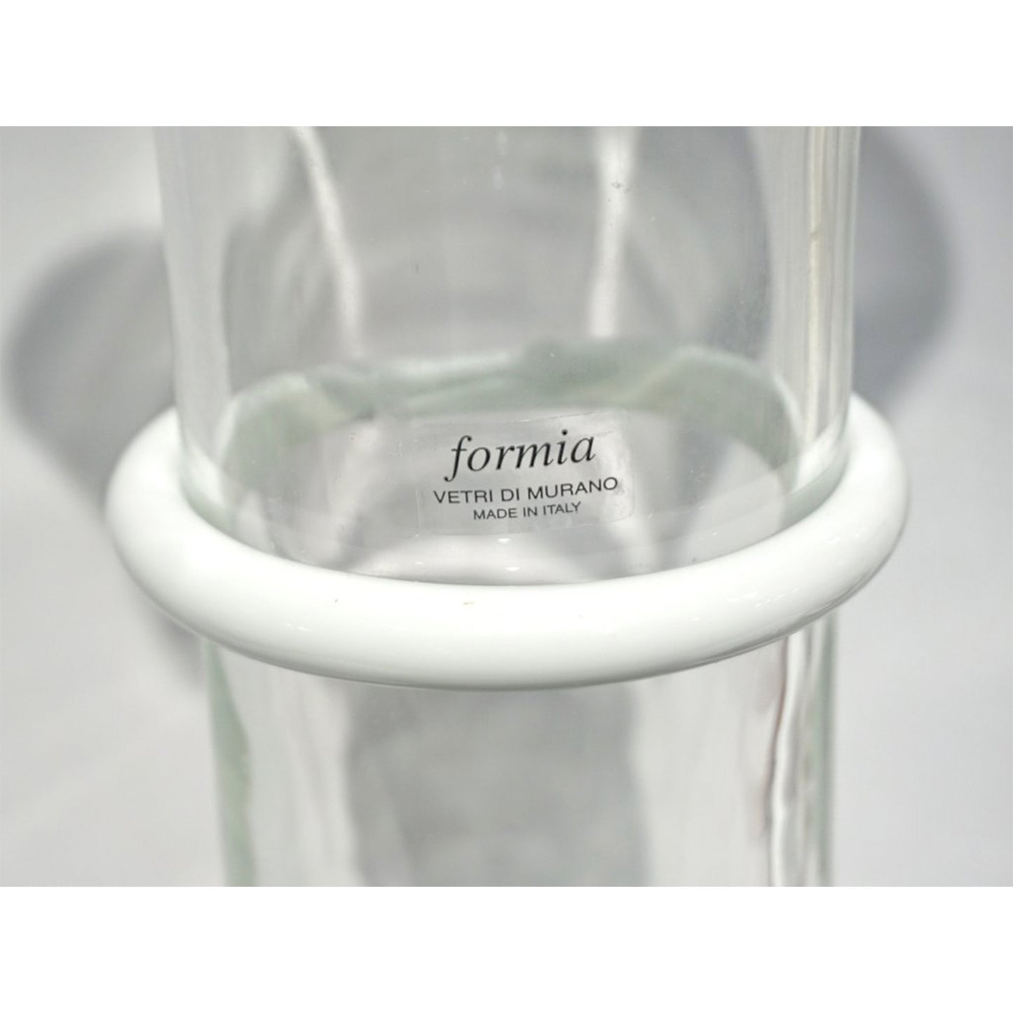 Formia Italian 1970s Vintage White Crystal Clear Murano Glass Tall Flared Vase