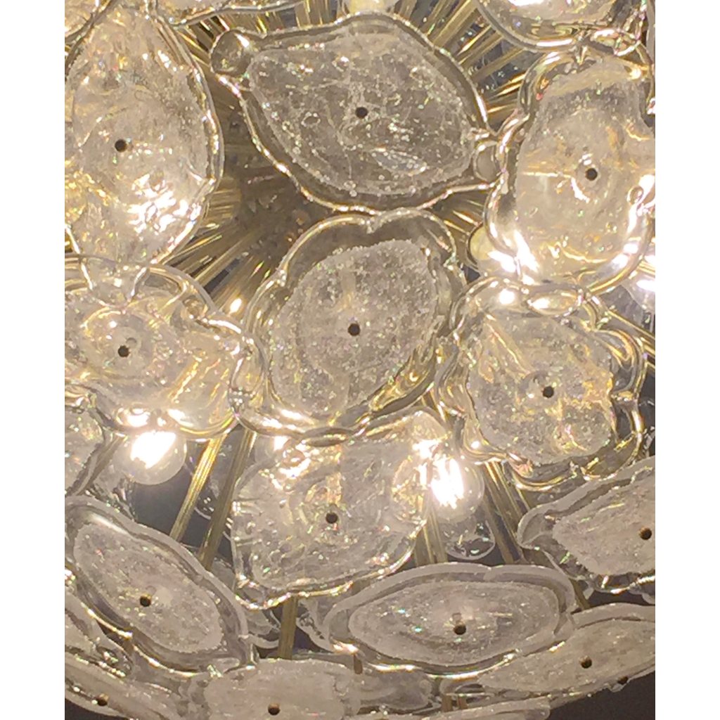 Contemporary Italian Brass & White Frosted Murano Glass Leaf Sputnik Chandelier
