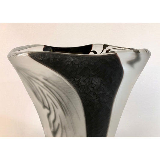 Davide Dona Modern Black White and Crystal Clear Murano Glass Sculptural Vase