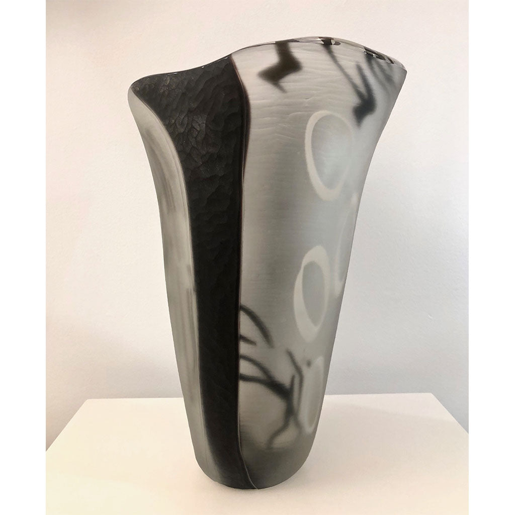 Davide Dona Modern Black White and Crystal Clear Murano Glass Sculptural Vase