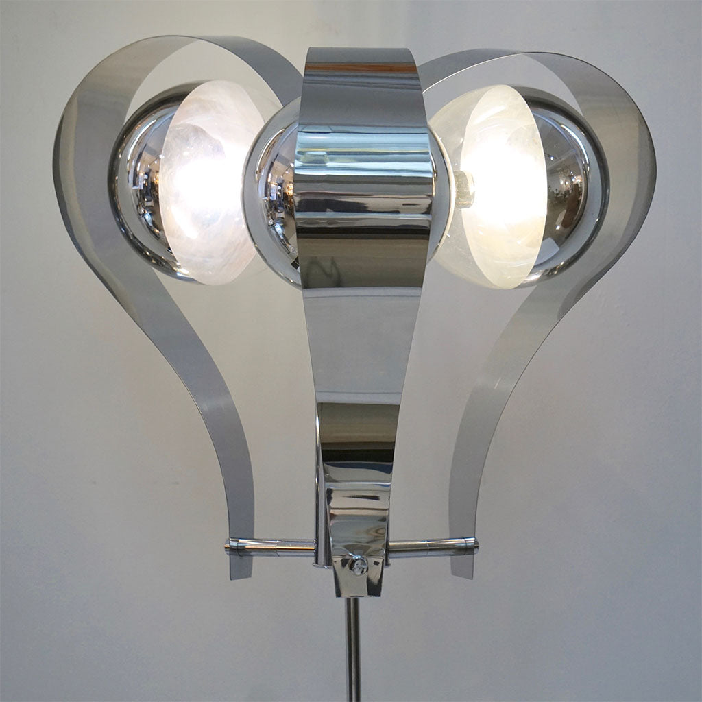 Italian 1960s Tall Vintage Chrome and White Marble Table Lamp