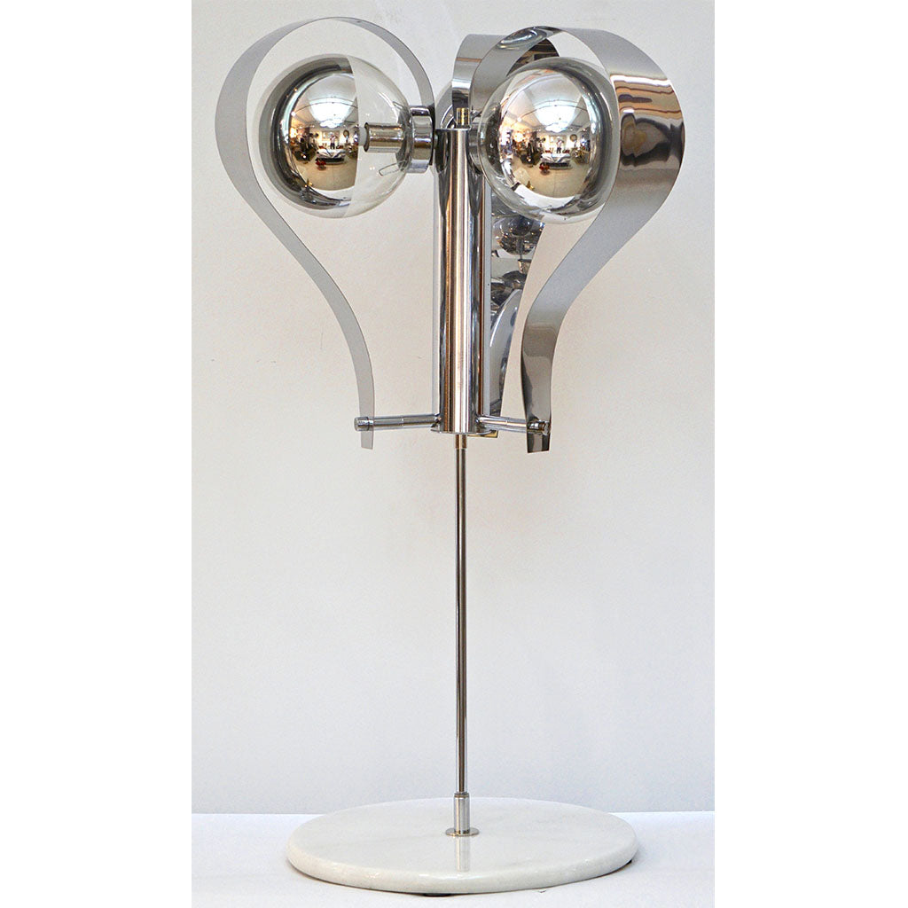 Italian 1960s Tall Vintage Chrome and White Marble Table Lamp