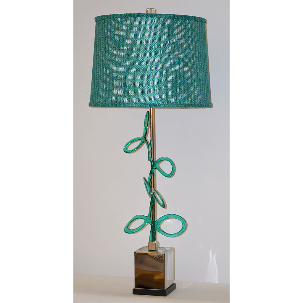 Italian Pair of Silver Color Nickel Table Lamps with Aqua Blue Murano Glass Swirls