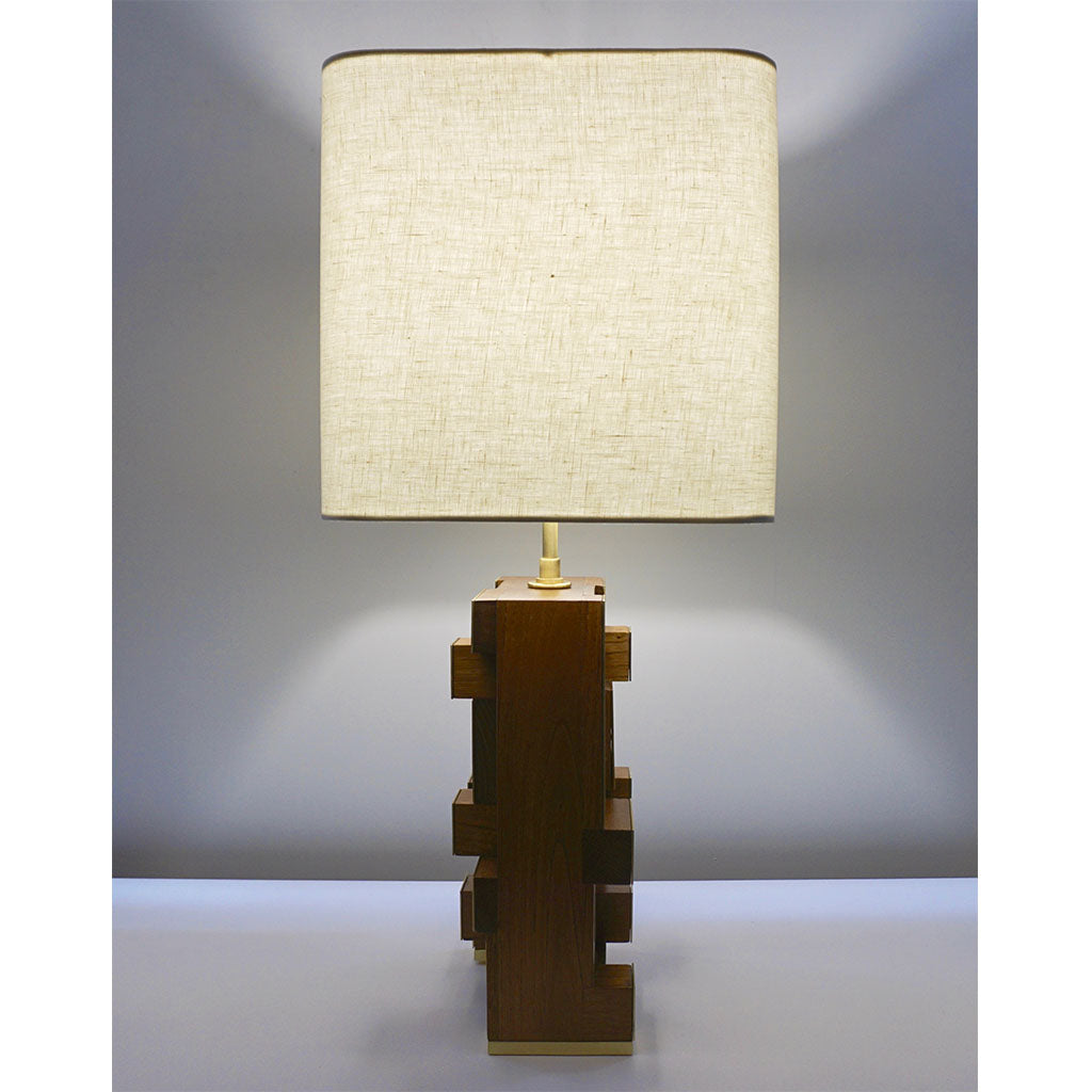 Contemporary Italian Architectural Pair of Stepped Wood and Brass Urban Lamps - Cosulich Interiors & Antiques
