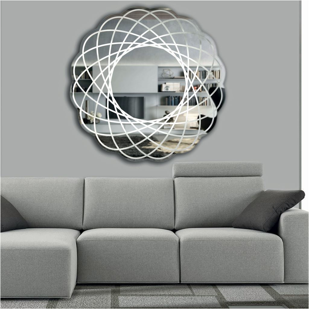 Contemporary Italian Organic Modern Lace Decor Scalloped Round Mirror with Light