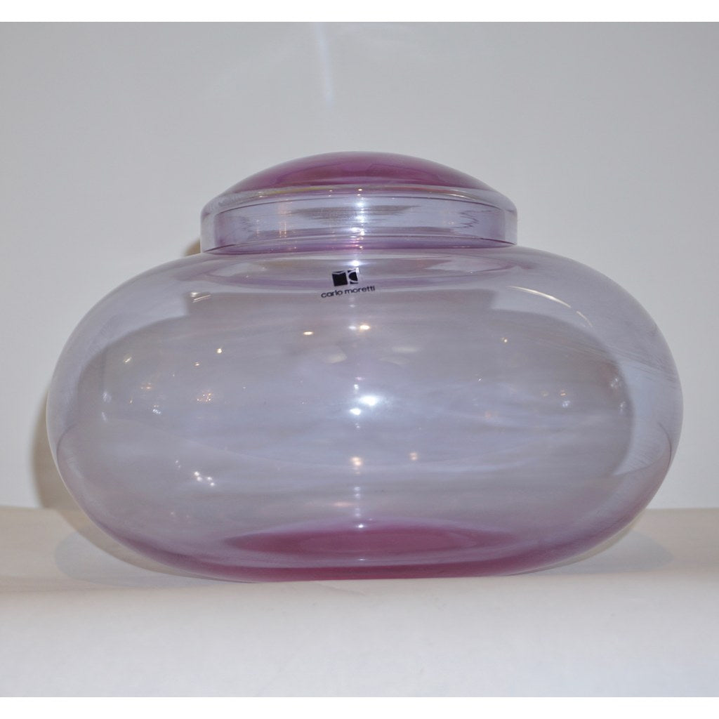 Vintage C. Moretti 1980s Alexandrite Amethyst Murano Crystal Glass Bowl & Cover